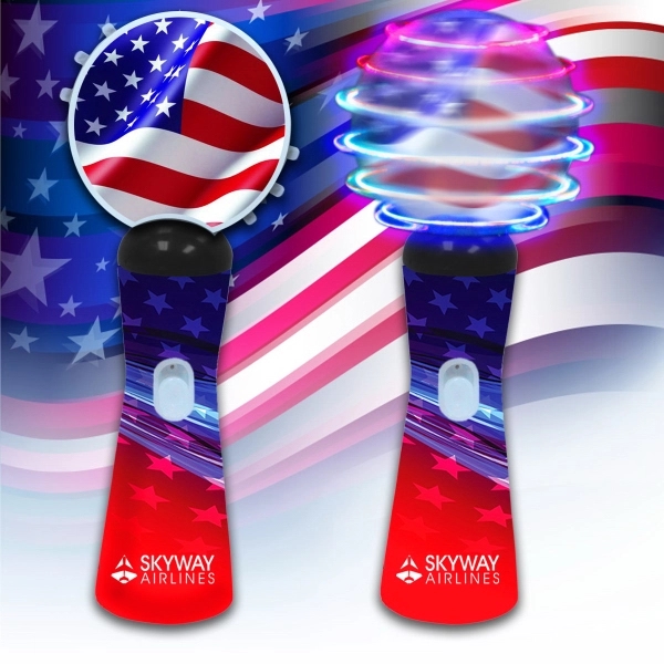 American flag themed 9" coin-spinner wand with internal and external LED... from ASI 42016 Brighter Promotions Inc