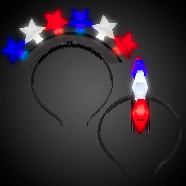 Patriotic stars headband with LED lights that have 6 different modes.... from ASI 42016 Brighter Promotions Inc / Chemical Light™ Liquid Light