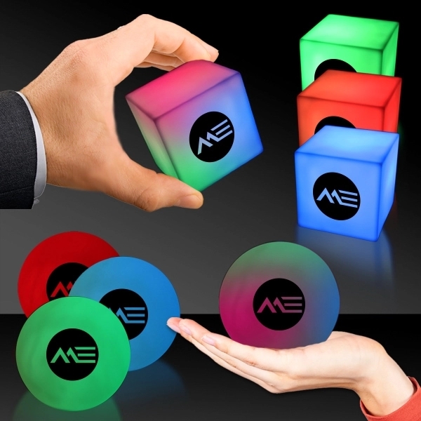 2 3/4" plastic LED color morphing cube with five sided imprint.... from ASI 42016 Brighter Promotions Inc / Chemical Light™