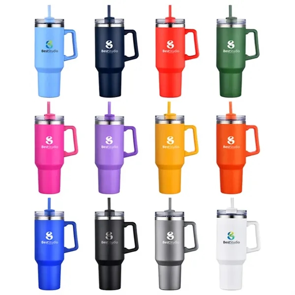 40 oz tumbler w/ handle & straw, insulated... from ASI 36558 Aprons, Etc.