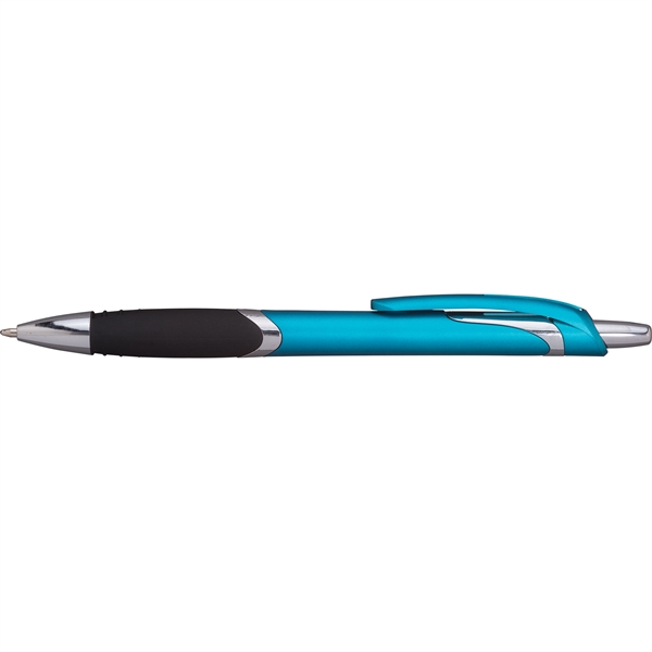 Contemporary style plunger action ballpoint pen with shining silver accents and... from ASI 61966 HPG / Hub Pen