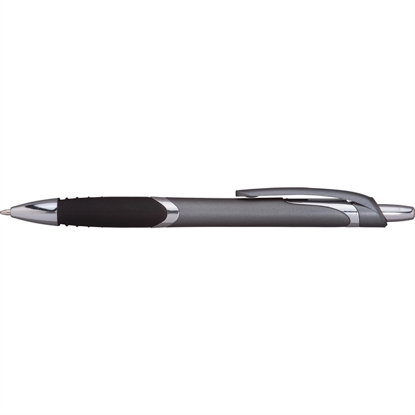 Contemporary style plunger action ballpoint pen with shining silver accents and... from ASI 61966 HPG / Hub Pen