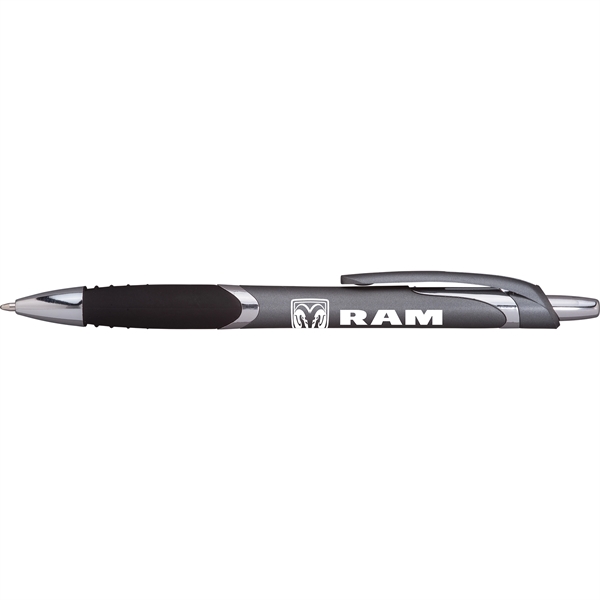 Contemporary style plunger action ballpoint pen with shining silver accents and... from ASI 61966 HPG / Hub Pen