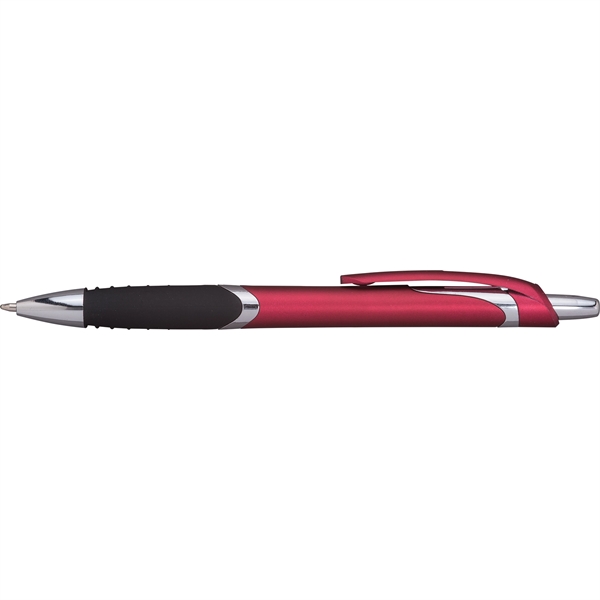 Contemporary style plunger action ballpoint pen with shining silver accents and... from ASI 61966 HPG / Hub Pen