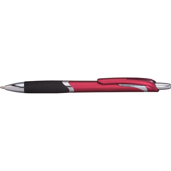Contemporary style plunger action ballpoint pen with shining silver accents and... from ASI 61966 HPG / Hub Pen