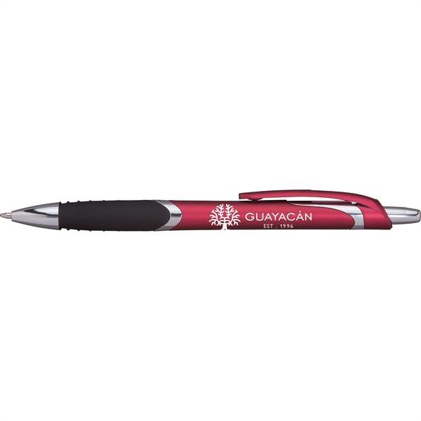 Contemporary style plunger action ballpoint pen with shining silver accents and... from ASI 61966 HPG / Hub Pen