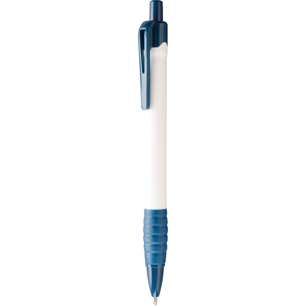 This push-action retractable white barrel ballpoint pen has a clean white... from ASI 61966 HPG / Hub Pen