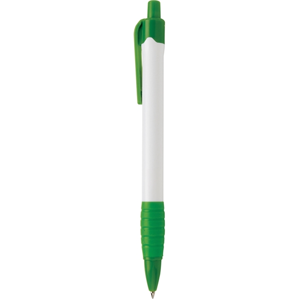 This push-action retractable white barrel ballpoint pen has a clean white... from ASI 61966 HPG / Hub Pen