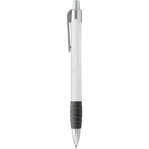 This push-action retractable white barrel ballpoint pen has a clean white... from ASI 61966 HPG / Hub Pen