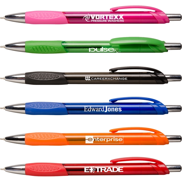 A sleek, modern style plastic ballpoint pen in vibrant brights, rubber... from ASI 61966 HPG / Hub Pen
