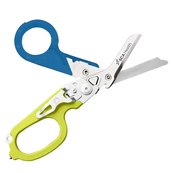 Multifunctional folding medical shears that include strap cutter, ruler, oxygen tank... from ASI 46170 Compass Industries Inc