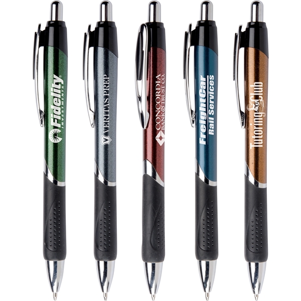 Cappuccino ballpoint pen has a Speckled metallic barrel, a no-slip rubber... from ASI 61966 HPG / Hub Pen