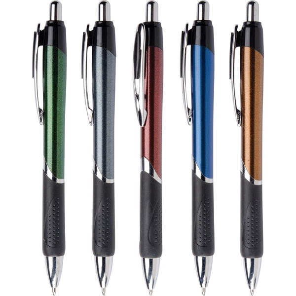 Cappuccino ballpoint pen has a Speckled metallic barrel, a no-slip rubber... from ASI 61966 HPG / Hub Pen