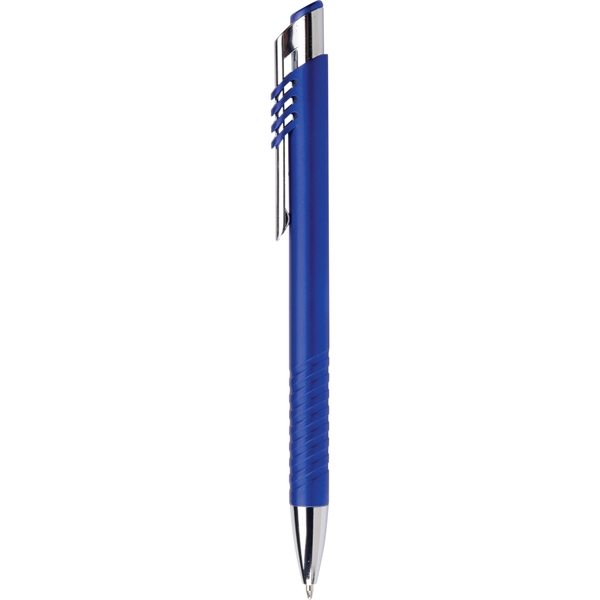 Plunger action ballpoint pen with sleek metallic barrel, futuristic accents, grooved... from ASI 61966 HPG / Hub Pen