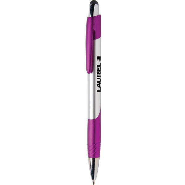 Fiji Chrome Stylus Pen has brushed silver barrels,chrome & jewel tone... from ASI 61966 HPG / Hub Pen