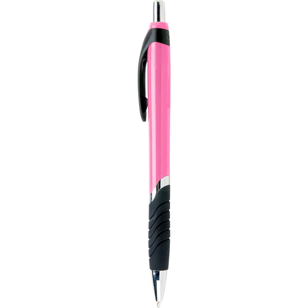 The Calypso plastic ballpoint pen features a chrome band design, contrasting... from ASI 61966 HPG / Hub Pen