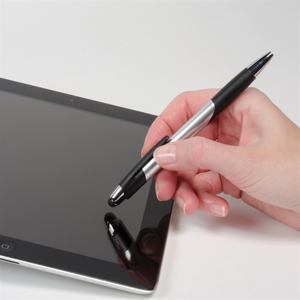 Fiji Chrome Stylus Pen has brushed silver barrels,chrome & jewel tone... from ASI 61966 HPG / Hub Pen