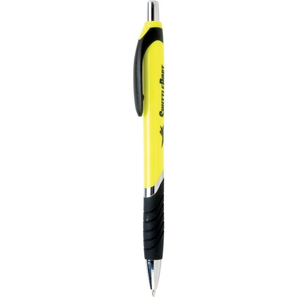 The Calypso plastic ballpoint pen features a chrome band design, contrasting... from ASI 61966 HPG / Hub Pen