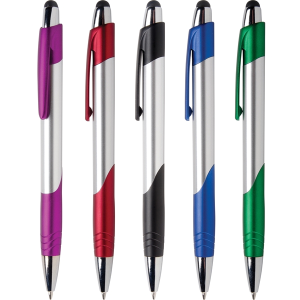 Fiji Chrome Stylus Pen has brushed silver barrels,chrome & jewel tone... from ASI 61966 HPG / Hub Pen
