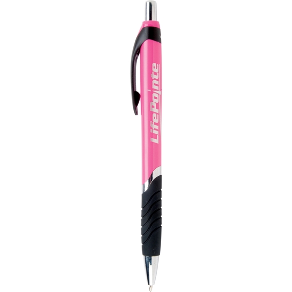 The Calypso plastic ballpoint pen features a chrome band design, contrasting... from ASI 61966 HPG / Hub Pen
