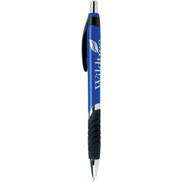 The Calypso plastic ballpoint pen features a chrome band design, contrasting... from ASI 61966 HPG / Hub Pen
