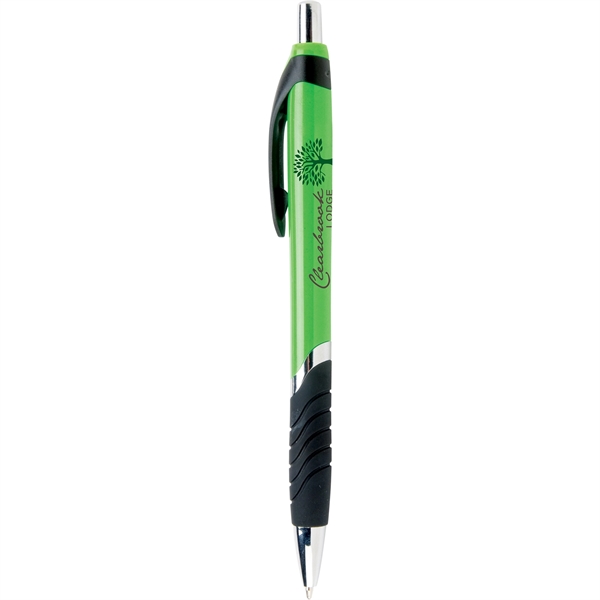 The Calypso plastic ballpoint pen features a chrome band design, contrasting... from ASI 61966 HPG / Hub Pen