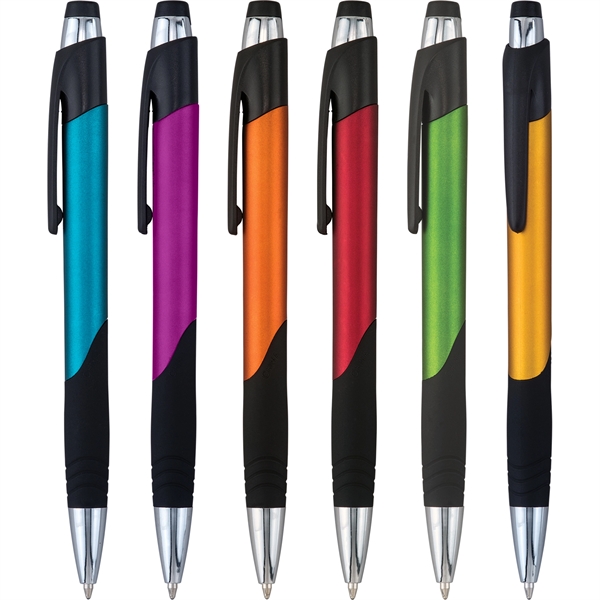 Fiji click-action plastic ballpoint features bright chrome trim, matte surface with... from ASI 61966 HPG / Hub Pen