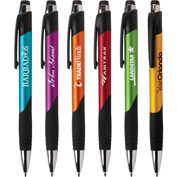 Fiji click-action plastic ballpoint features bright chrome trim, matte surface with... from ASI 61966 HPG / Hub Pen
