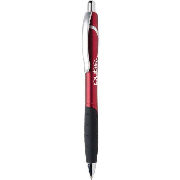 Ballpoint pen with textured rubber grip, contoured shaped and brushed silver... from ASI 61966 HPG / Hub Pen