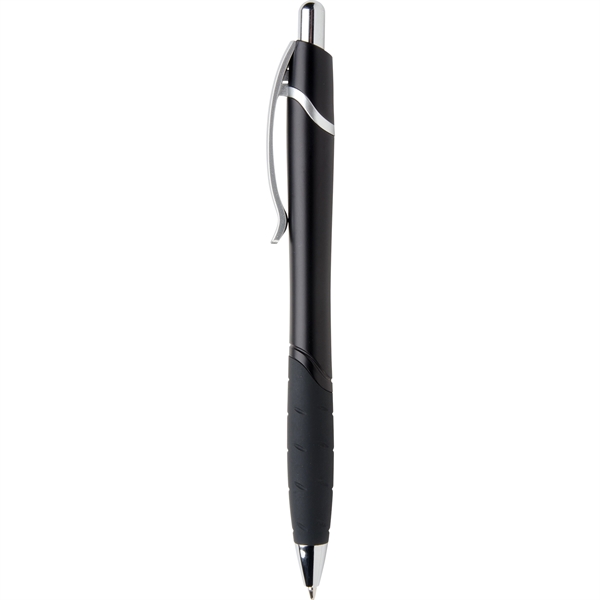 Ballpoint pen with textured rubber grip, contoured shaped and brushed silver... from ASI 61966 HPG / Hub Pen