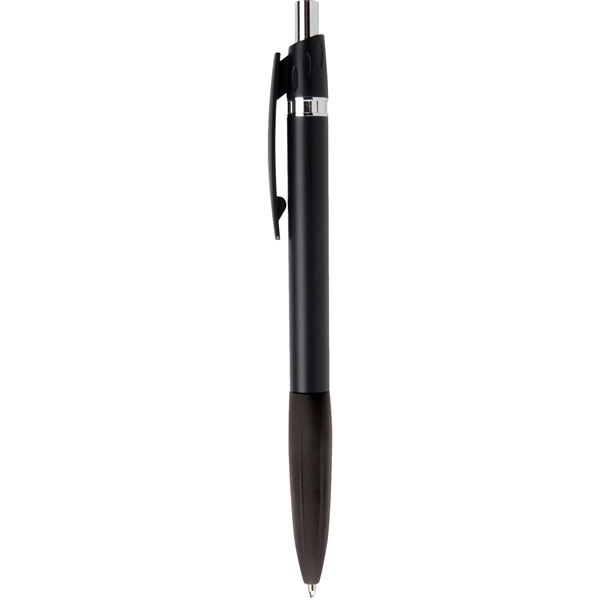 Plunger action plastic ballpoint pen with shining chrome accents, black rubber... from ASI 61966 HPG / Hub Pen