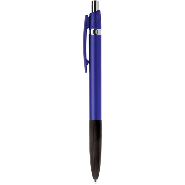 Plunger action plastic ballpoint pen with shining chrome accents, black rubber... from ASI 61966 HPG / Hub Pen