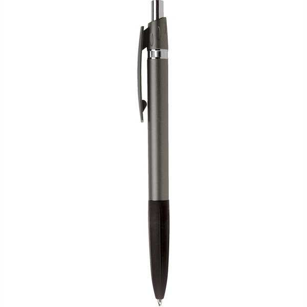 Plunger action plastic ballpoint pen with shining chrome accents, black rubber... from ASI 61966 HPG / Hub Pen