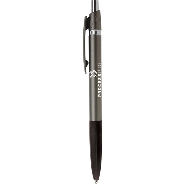 Plunger action plastic ballpoint pen with shining chrome accents, black rubber... from ASI 61966 HPG / Hub Pen