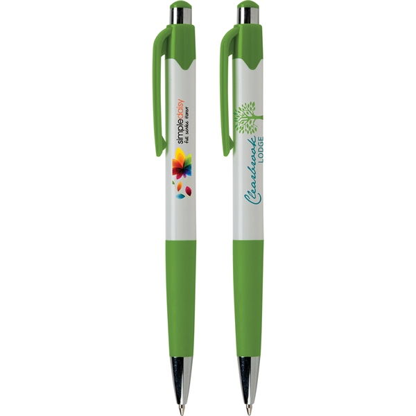 Mardi Gras Jubilee features Crisp White Barrels with six fun trim... from ASI 61966 HPG / Hub Pen