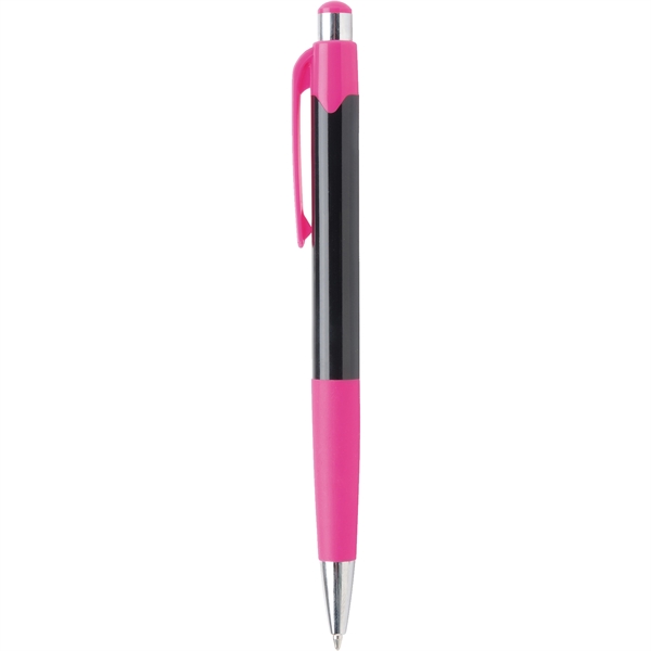 Glossy black ballpoint pen with vibrant colored trim and rubber grip.... from ASI 61966 HPG / Hub Pen