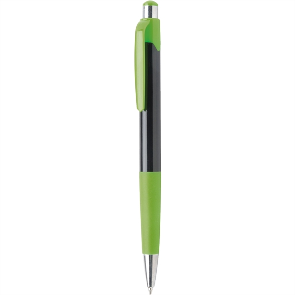Glossy black ballpoint pen with vibrant colored trim and rubber grip.... from ASI 61966 HPG / Hub Pen