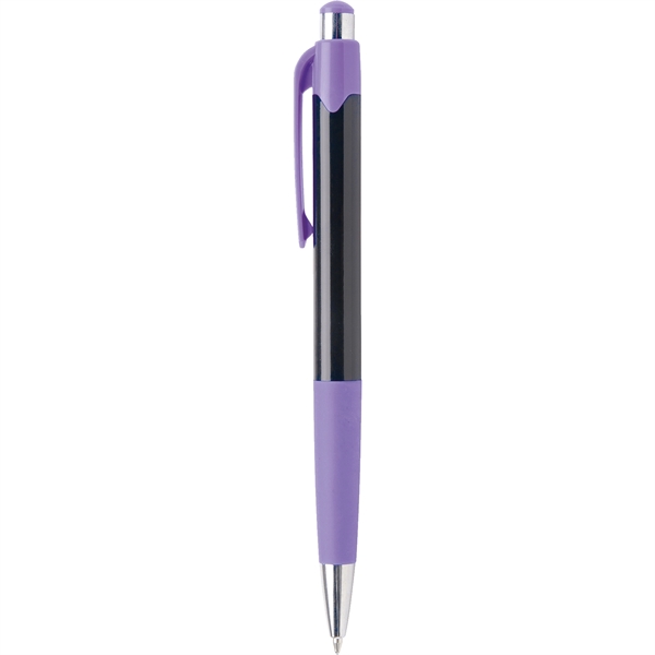 Glossy black ballpoint pen with vibrant colored trim and rubber grip.... from ASI 61966 HPG / Hub Pen