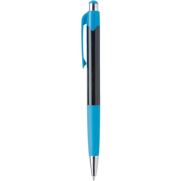 Glossy black ballpoint pen with vibrant colored trim and rubber grip.... from ASI 61966 HPG / Hub Pen