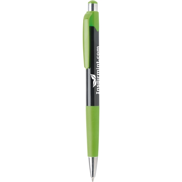Glossy black ballpoint pen with vibrant colored trim and rubber grip.... from ASI 61966 HPG / Hub Pen