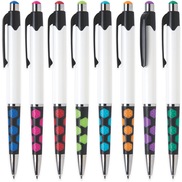 Mardi Gras Hex features Hexagon accents in 8 vivid colors with... from ASI 61966 HPG / Hub Pen
