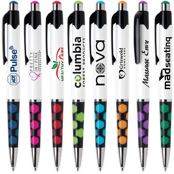 Mardi Gras Hex features Hexagon accents in 8 vivid colors with... from ASI 61966 HPG / Hub Pen