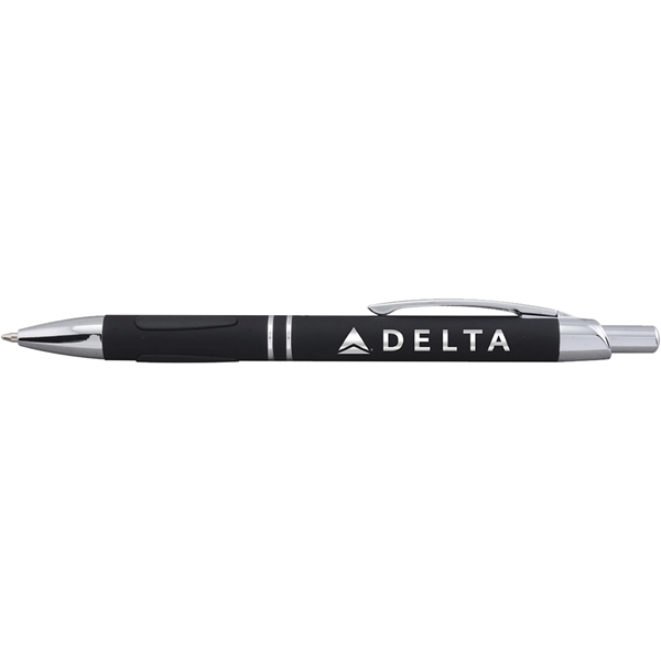Metallic, click-action pen with a rubberized finish, teardrop grippers, black ink... from ASI 61966 HPG / Hub Pen