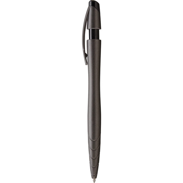 Retractable ballpoint pen with shimmering metallic barrel, notched plunger, black trim,... from ASI 61966 HPG / Hub Pen