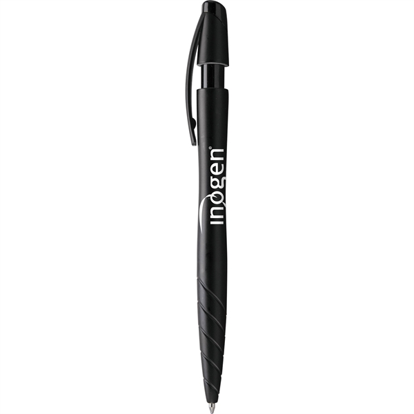 Retractable ballpoint pen with shimmering metallic barrel, notched plunger, black trim,... from ASI 61966 HPG / Hub Pen