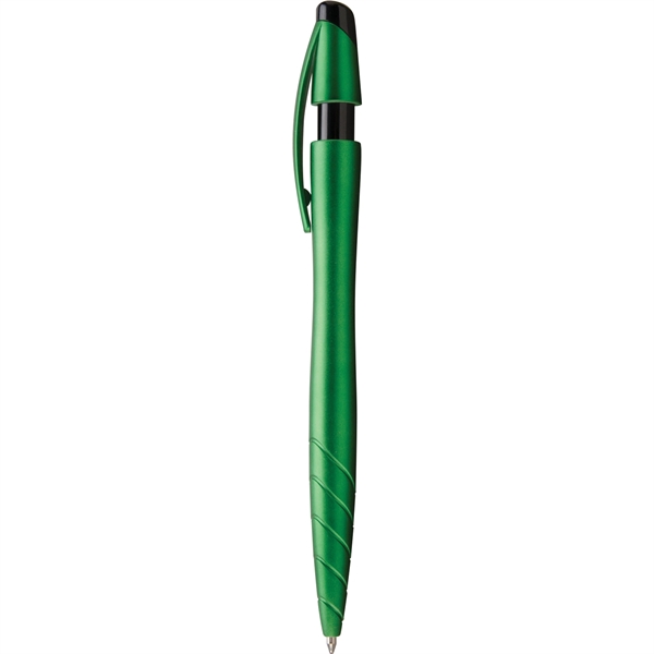 Retractable ballpoint pen with shimmering metallic barrel, notched plunger, black trim,... from ASI 61966 HPG / Hub Pen