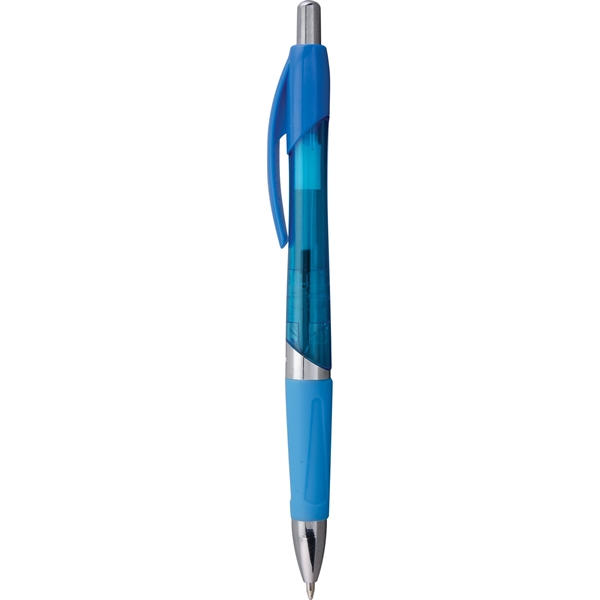 Brightly colored plastic ballpoint pen with click-action mechanism, bold silver trim,... from ASI 61966 HPG / Hub Pen