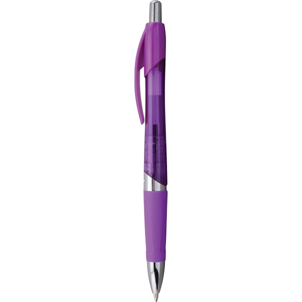 Brightly colored plastic ballpoint pen with click-action mechanism, bold silver trim,... from ASI 61966 HPG / Hub Pen