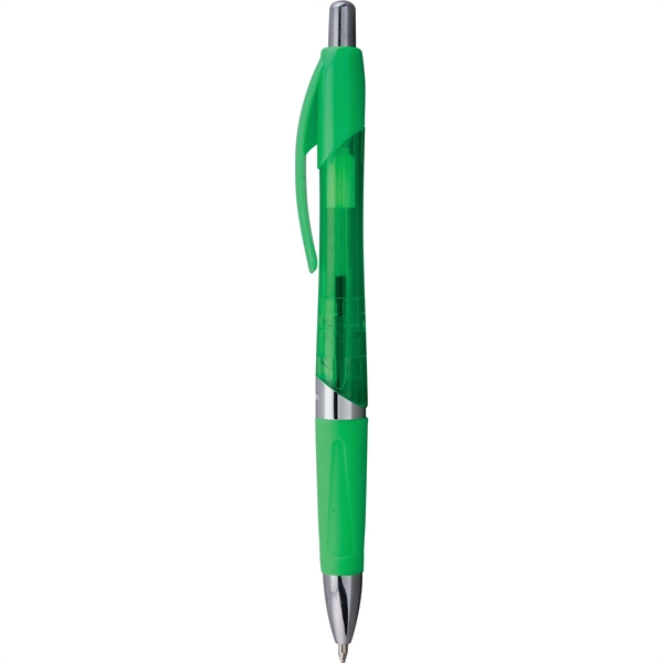 Brightly colored plastic ballpoint pen with click-action mechanism, bold silver trim,... from ASI 61966 HPG / Hub Pen