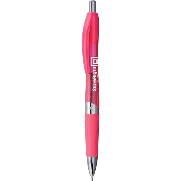 Brightly colored plastic ballpoint pen with click-action mechanism, bold silver trim,... from ASI 61966 HPG / Hub Pen